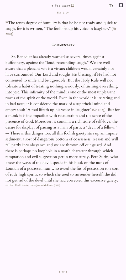 A day's reading with Dom Delatte's commentary